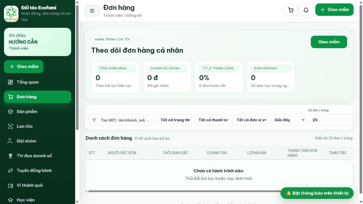 Quản lý đơn hàng Ecofami