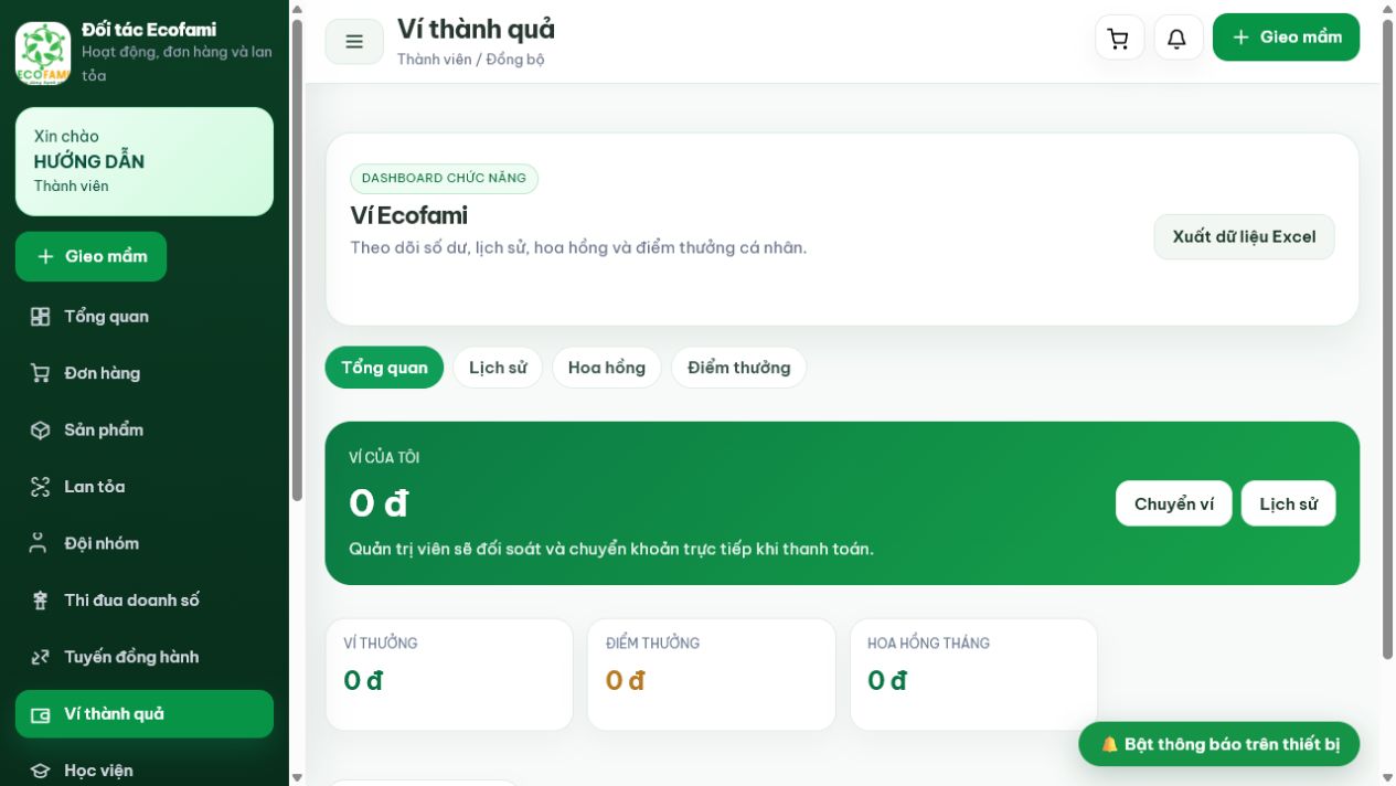 Ví thành quả và quyền lợi Ecofami