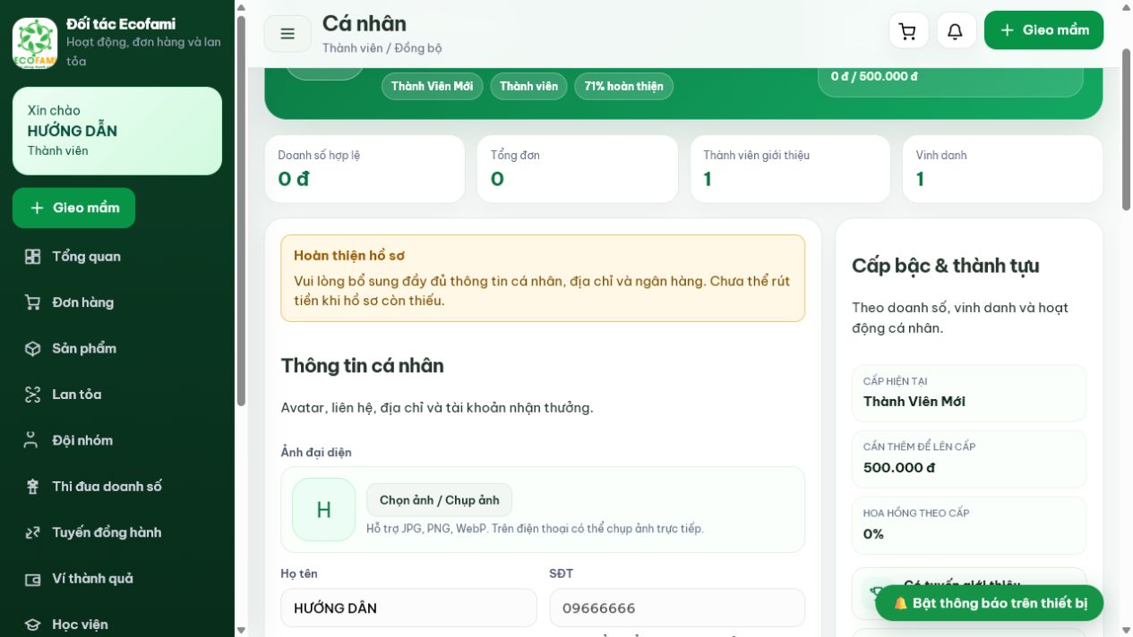 Trang cá nhân Ecofami